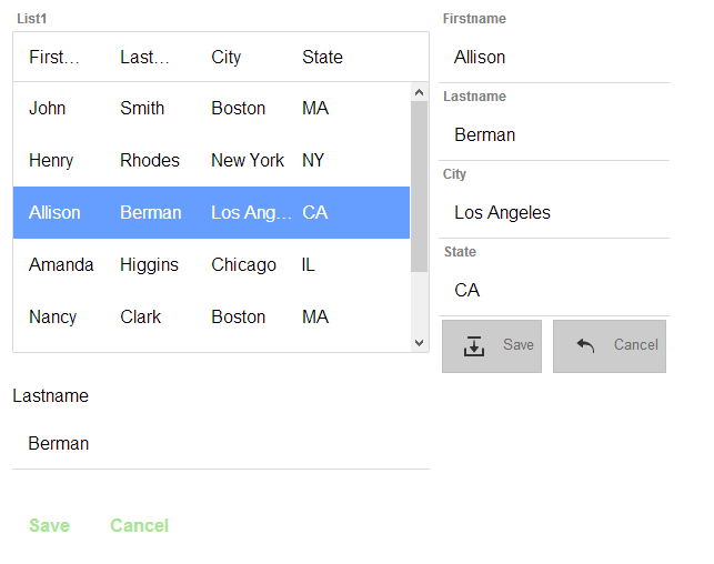 An Editor-Textbox editor (lower left) sets item values in a Form View (top-right).